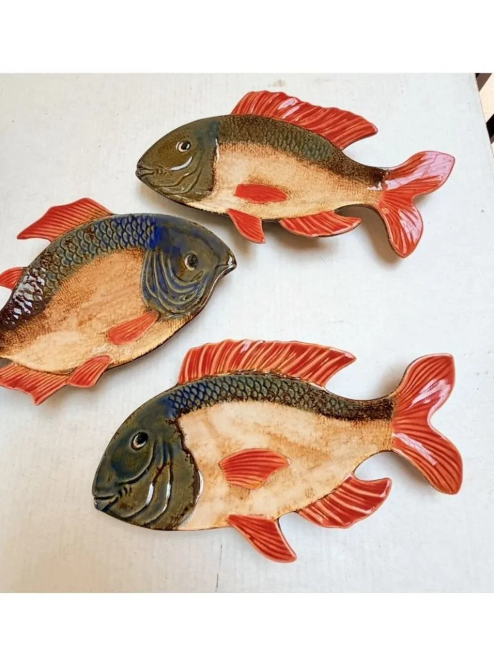 Pier 1 Imports Fish Ceramic Decorative 3 Serving Dishes Red Fin Beach Coastal